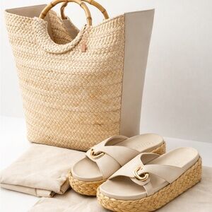 Cult Gaia Tan and Cream Tote Bag